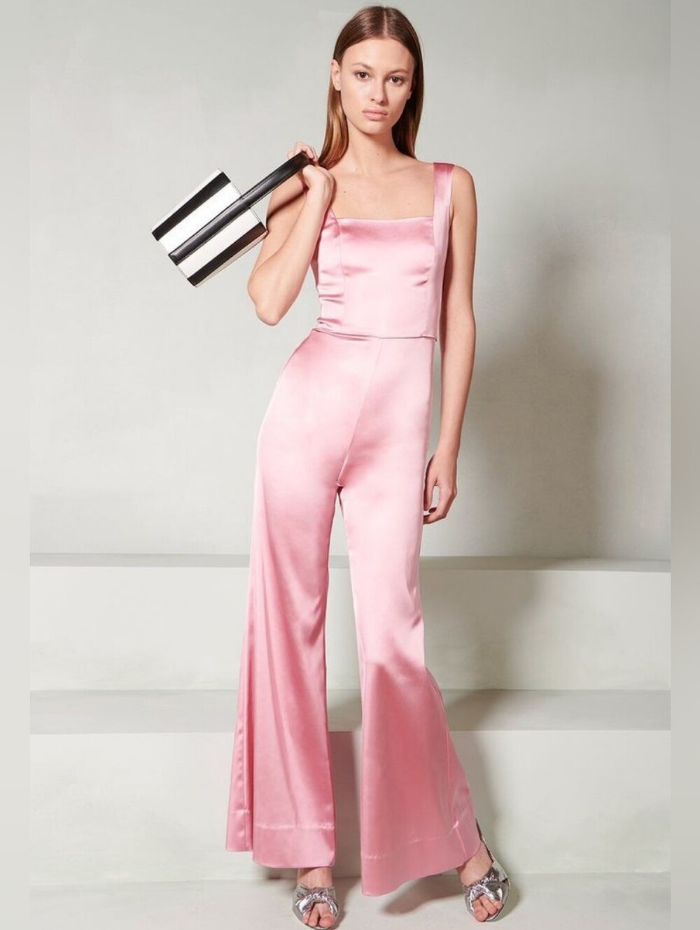 Staud Pink Satin Wide-Leg Jumpsuit Size 8 BNWT Small Defects